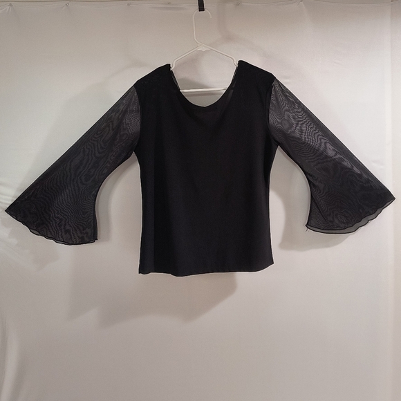 Sweet Tiger Women's Medium Black Long Sleeve Blouse W/Necklace - Picture 2 of 12